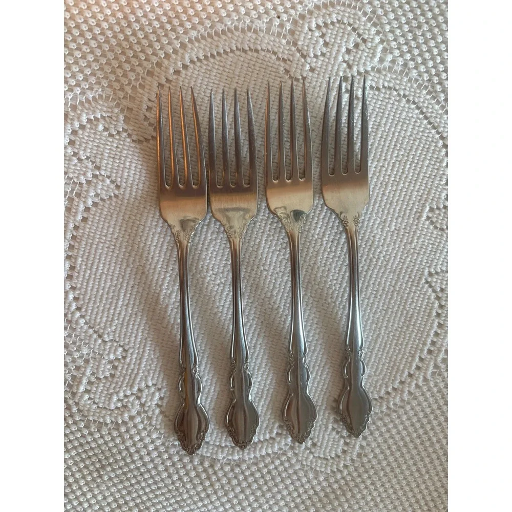 Oneida Chatelaine Stainless Steel Salad Forks Set of 4 Vintage Floral Pattern
